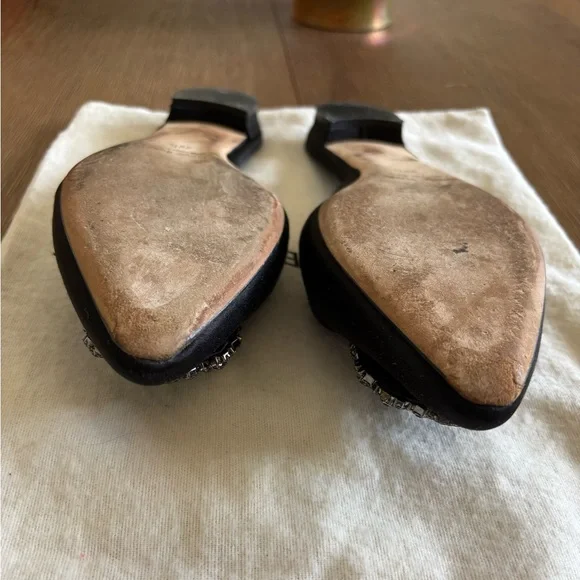 Manolo Blahnik Hangisi black crystal-embellished satin slippers - Picture 7 of 9